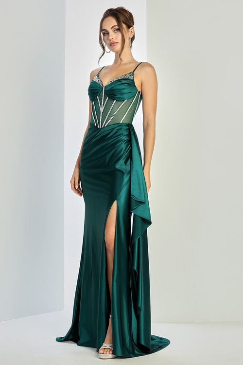 Adora Design 3249 Beaded Corset Spaghetti Strap Slit Prom Dress