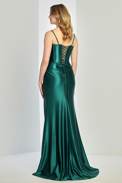 Adora Design 3256 Spaghetti Strap Pleated Slit Long Prom Dress