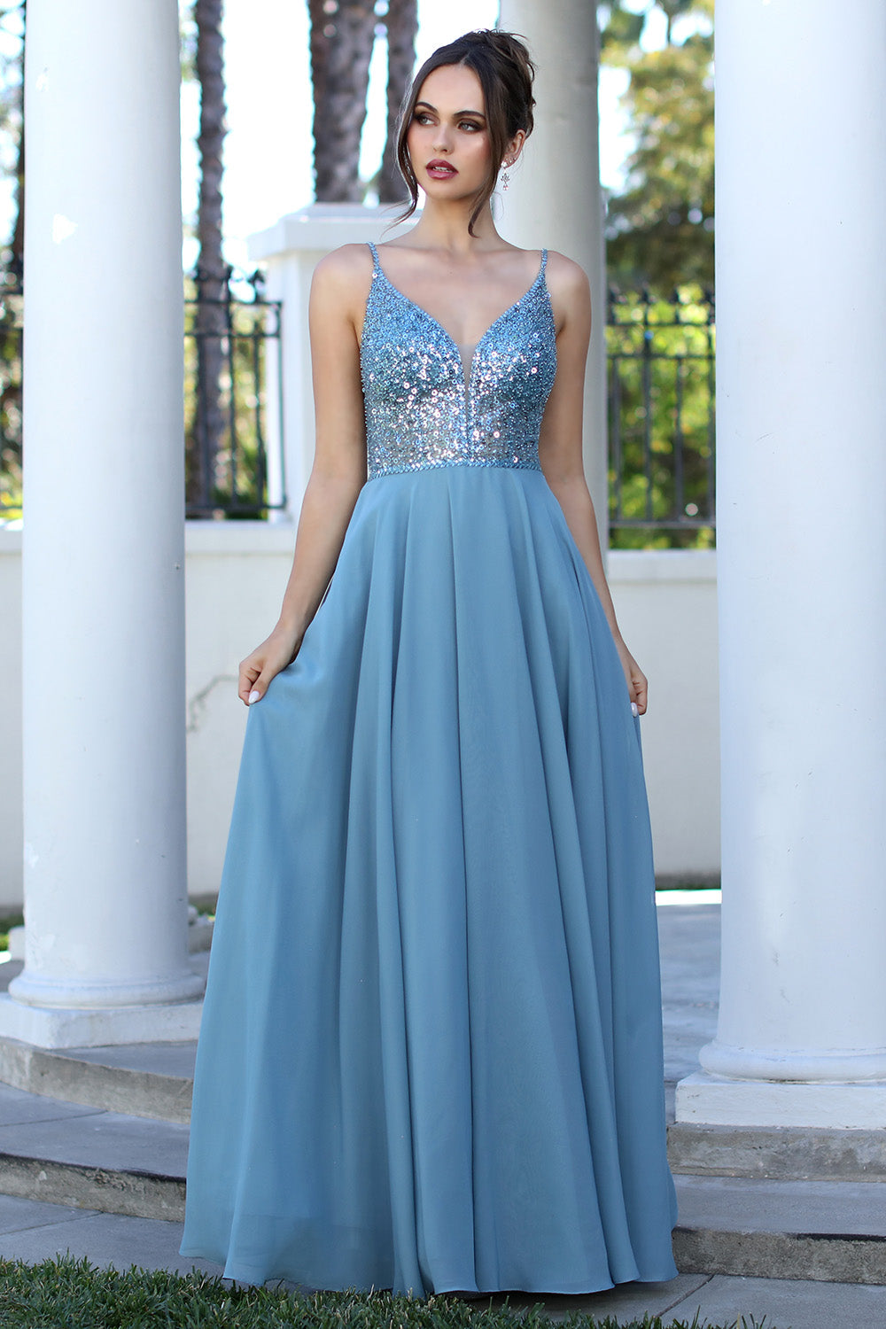 Adora Design 3259 Sequin Chiffon Spaghetti Strap A-Line Prom Dress