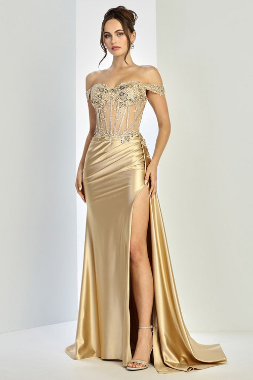 Adora Design 3281 Off Shoulder Beaded Applique Corset Prom Gown