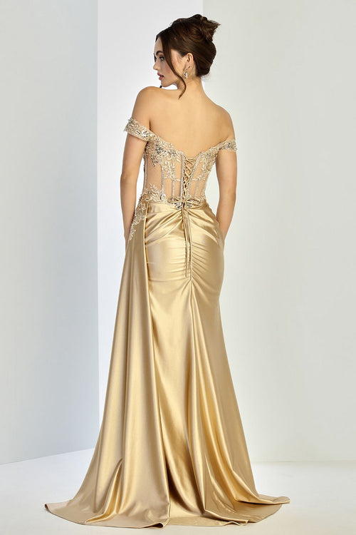 Adora Design 3281 Off Shoulder Beaded Applique Corset Prom Gown