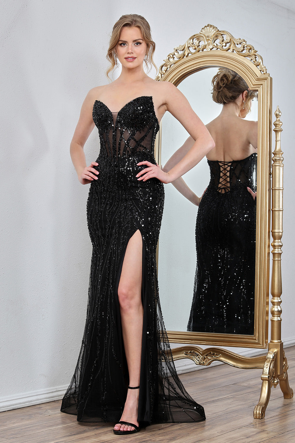 Adora Design 3283 Strapless Beaded Corset Fitted Formal Gown