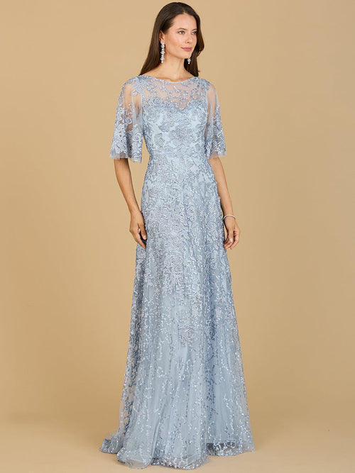 Lara 33277 Cape Sleeve Embroidered Mother of the Bride Dress