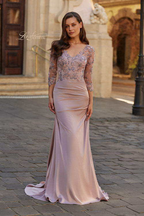 La Femme 33335 Embroidered Illusion Gown
