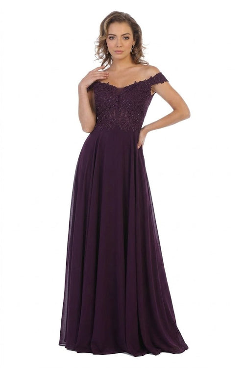 May Queen MQ1602 Off Shoulder Corset Flowy Prom Gown