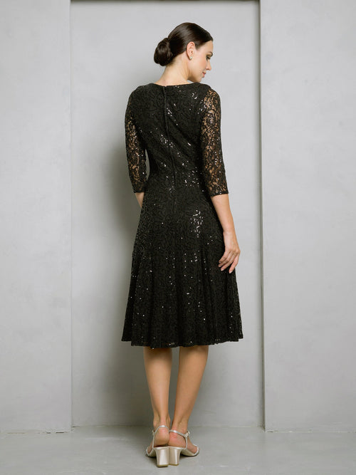 Eva USA EV3497 Short Sequin Lace Occasion Dress with Structured Silhouette