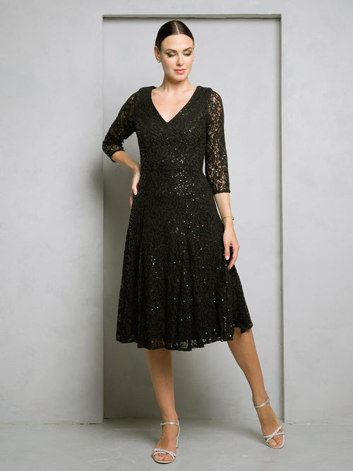 Eva USA EV3497 Short Sequin Lace Occasion Dress with Structured Silhouette