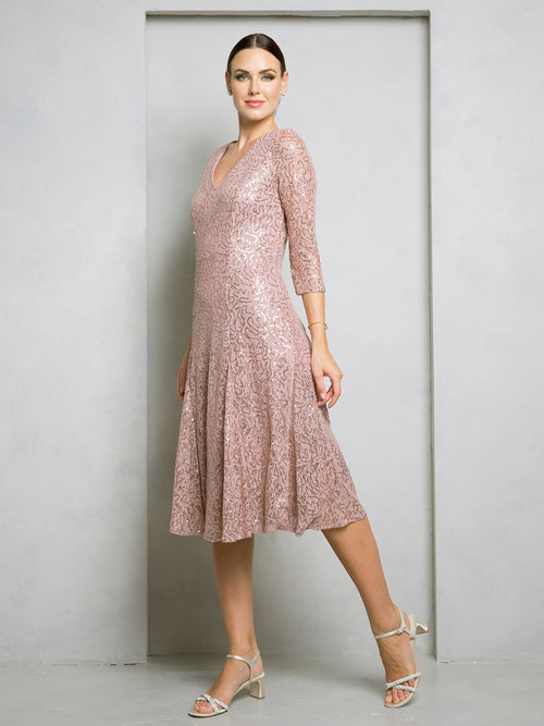 Eva USA EV3497 Short Sequin Lace Occasion Dress with Structured Silhouette