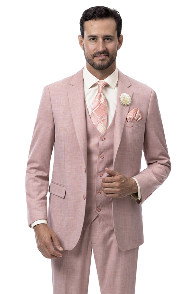 Mens Modern Fit Two Button Vested Sharkskin Business Suit in Mauve Pink – SuitUSA