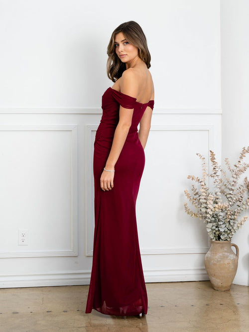 Eva USA EV3510 Structured Woven Long Slit Dress with Clean Lines