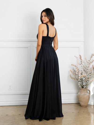 Eva USA EV3512 Dramatic Slit A-Line Satin Dress