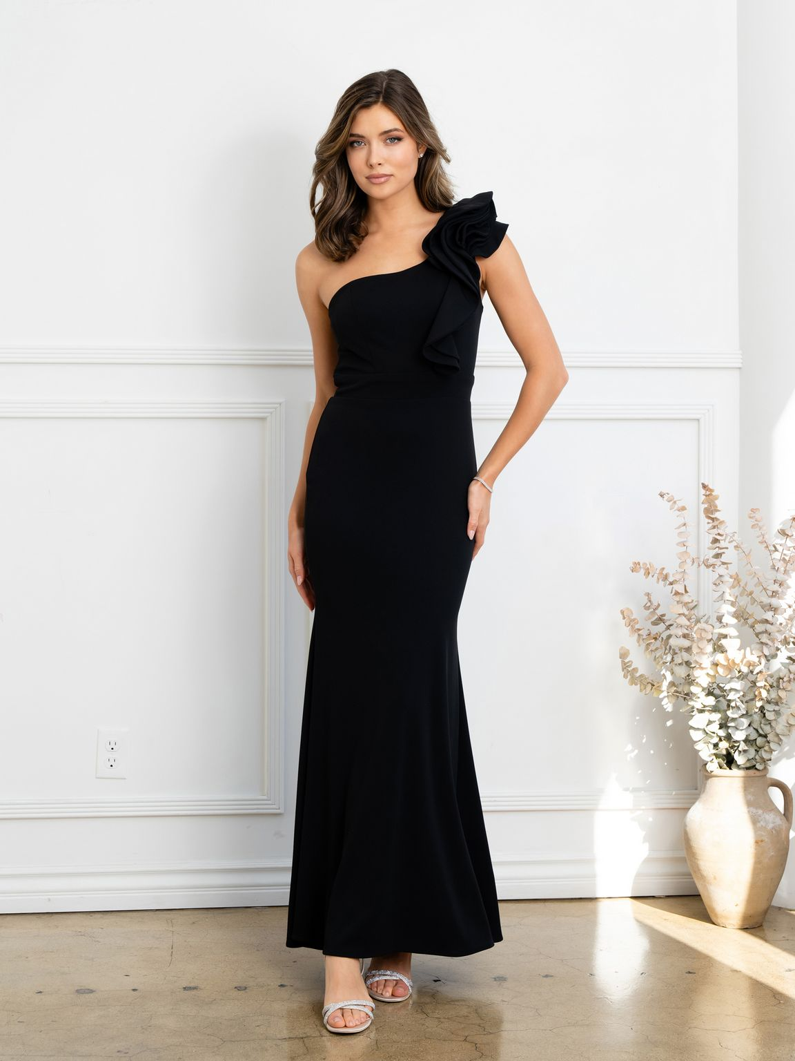 Eva USA EV3515 Ruffled Sculptural Evening Wear with Smooth Lining - Long Dress