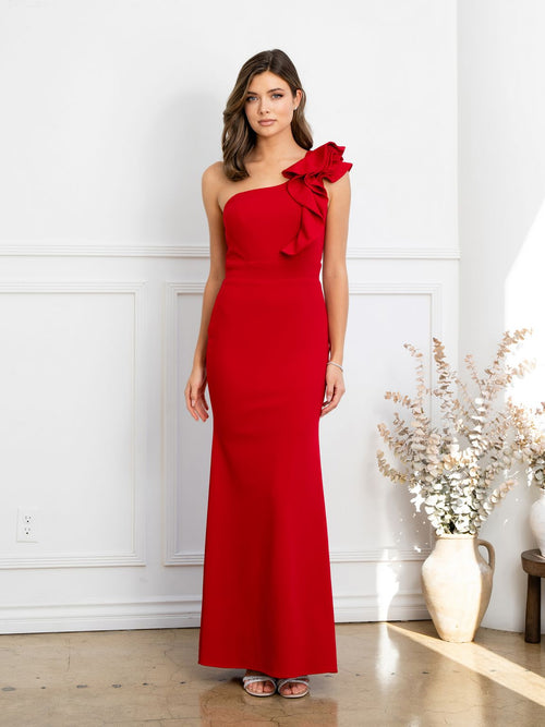 Eva USA EV3515 Ruffled Sculptural Evening Wear with Smooth Lining - Long Dress