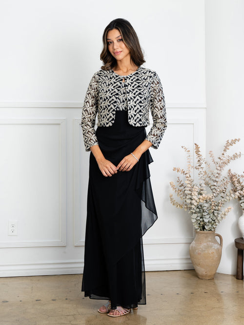 Eva USA EV3517 Long Overlay Bolero Woven Dress for Special Events