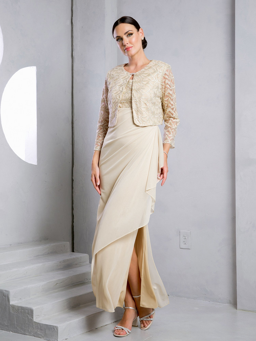 Eva USA EV3517 Long Overlay Bolero Woven Dress for Special Events