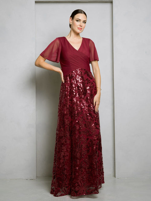 Eva USA EV3519 Full-Length Sequin Lace Dress with Structured Lining