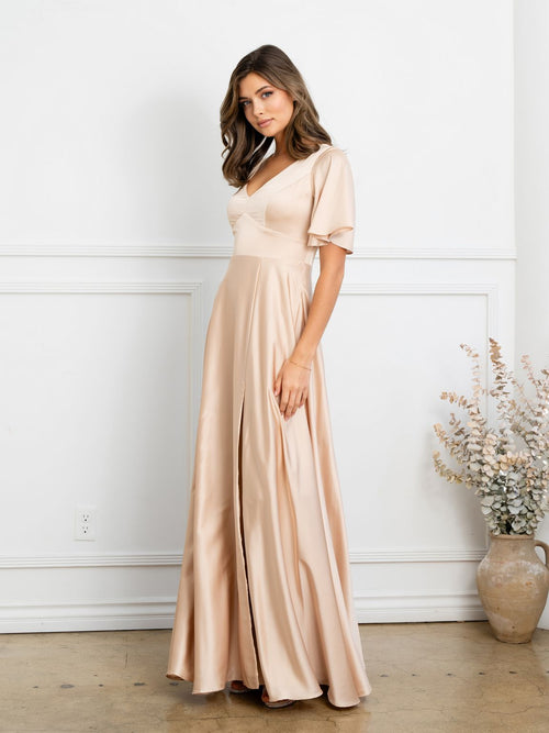 Eva USA EV3523 Sleek Tailored A-Line Long Dress with Seam Detailing