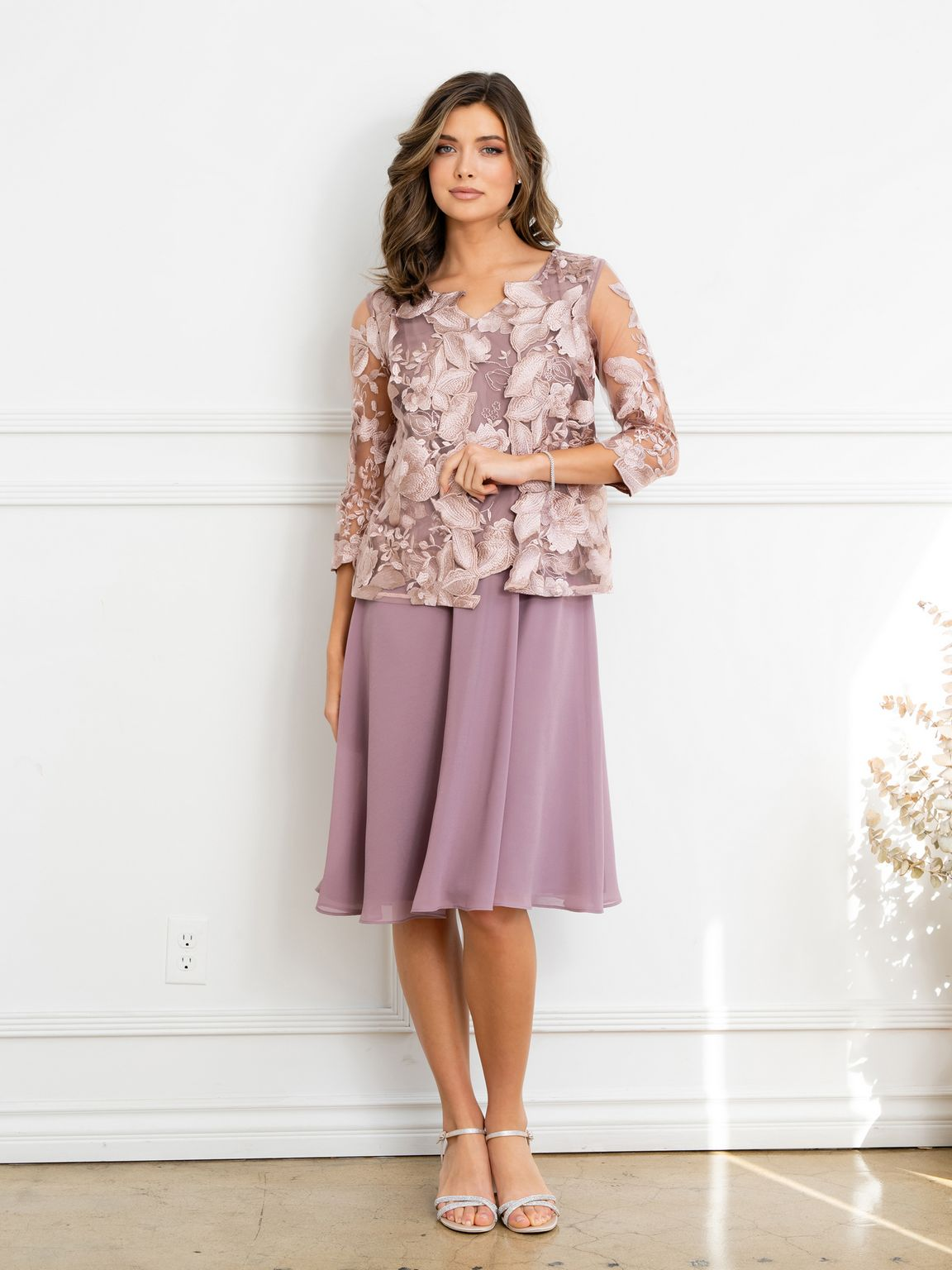 Eva USA EV3524 Structured Lace Layering Sheer Jacket Dress