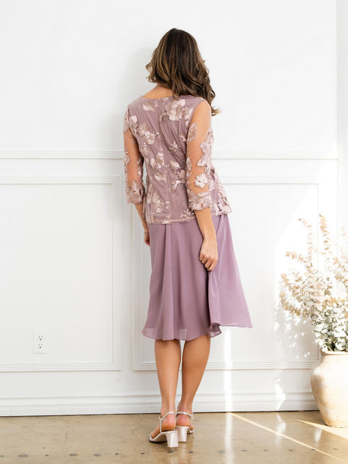 Eva USA EV3524 Structured Lace Layering Sheer Jacket Dress