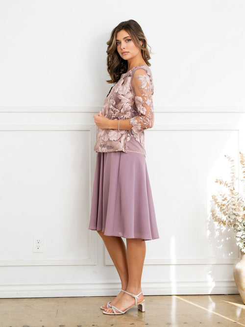 Eva USA EV3524 Structured Lace Layering Sheer Jacket Dress