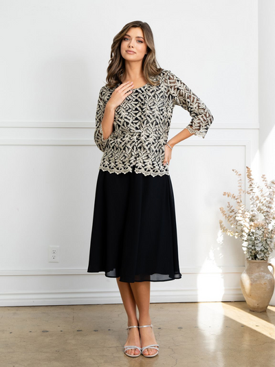 Eva USA EV3530 Structured Metallic Sheen Cocktail Set with Jacket Dress