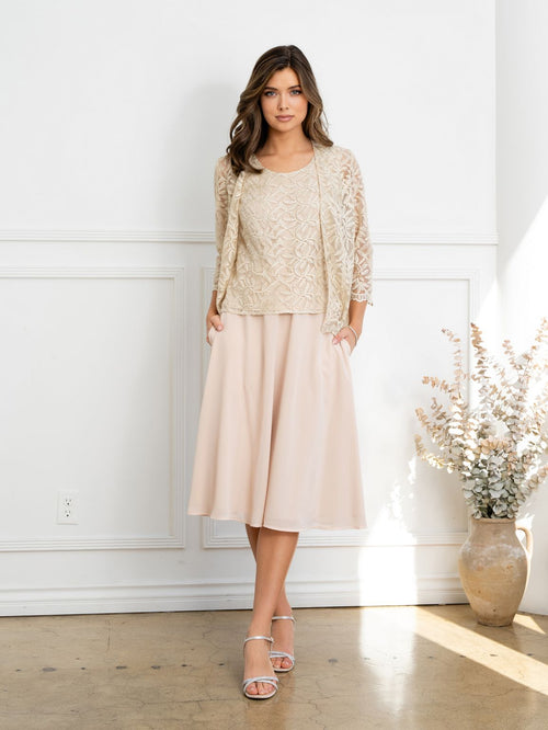 Eva USA EV3530 Structured Metallic Sheen Cocktail Set with Jacket Dress