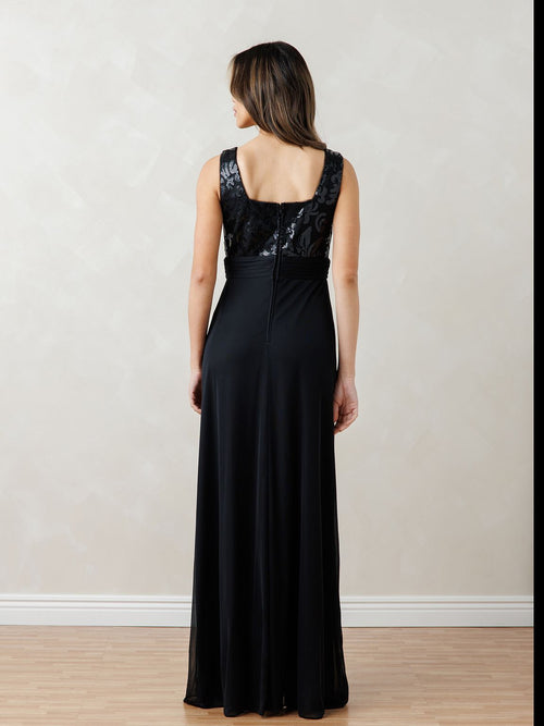 Eva USA EV3531 Sequin Lace Overlay Long Dress with Detachable Bolero