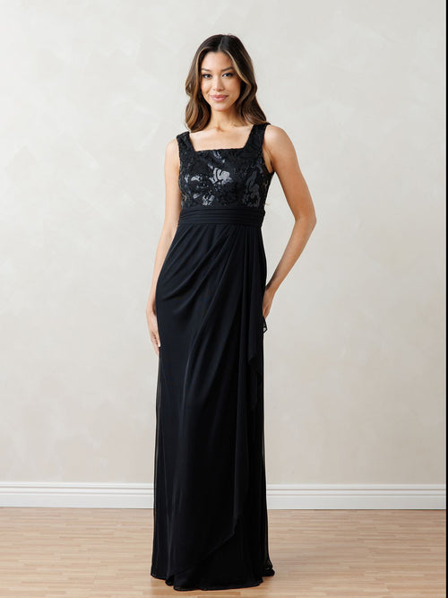 Eva USA EV3531 Sequin Lace Overlay Long Dress with Detachable Bolero
