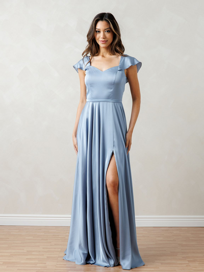 Eva USA EV3532 A-Line Flutter Sleeve Synthetic Blend Dress with Clean Silhouette