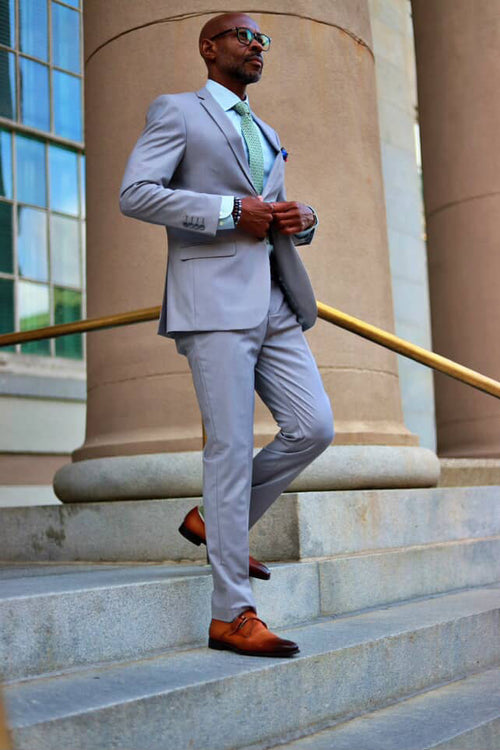 Men's Light Grey Slim Fit Wedding Suit from Tazio Suits