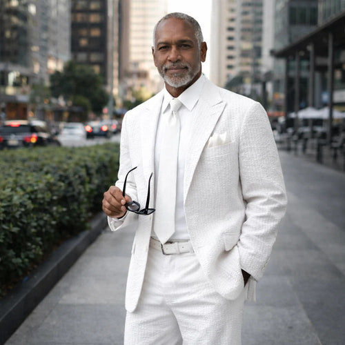 Inserch Mens Premium Cotton Seersucker Stripe Suit ā White