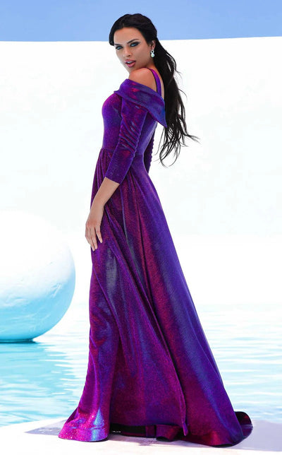 Jessica Angel JA392 Off-Shoulder A-Line Train Prom Formal Floor-Length Jersey Dress