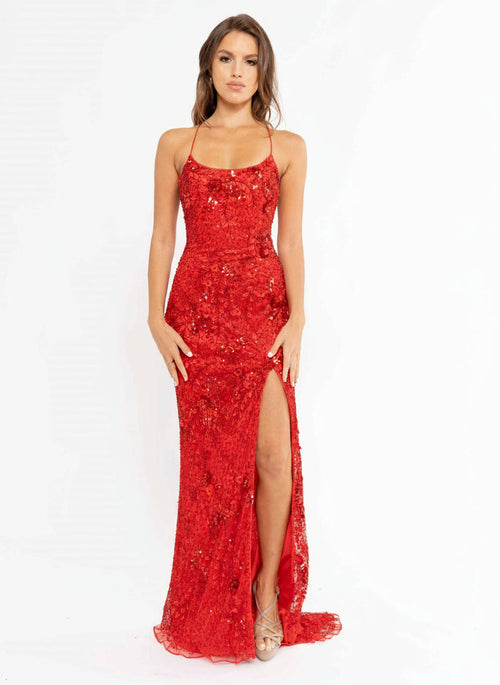 Primavera Couture 3931 - Sequin Floral Fitted Prom Dress