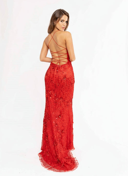 Primavera Couture 3931 - Sequin Floral Fitted Prom Dress