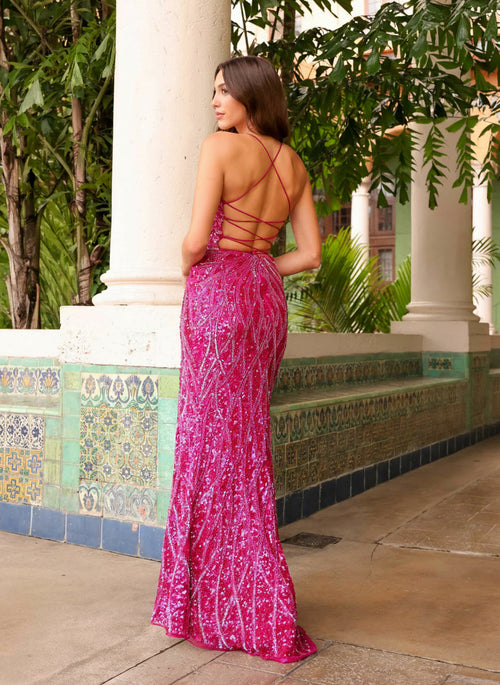 Primavera Couture 3959 - Sequin Floral Fitted Prom Dress