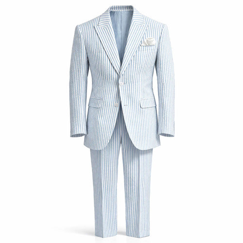 Inserch Mens Premium Cotton Seersucker Stripe Suit ā Light Blue