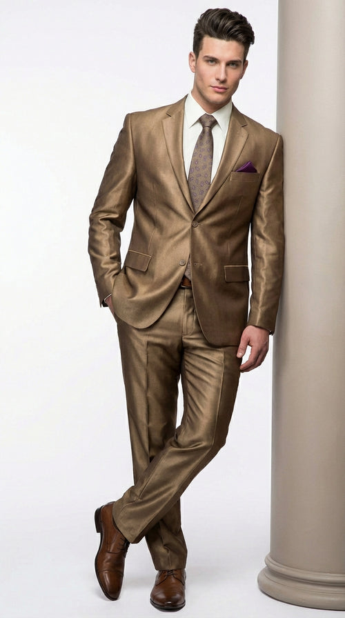 Mens Gold Brown Tan Beige Khaki Bronze Formal Suit β Luxury Metallic Finish Wedding and Prom Suit for Men