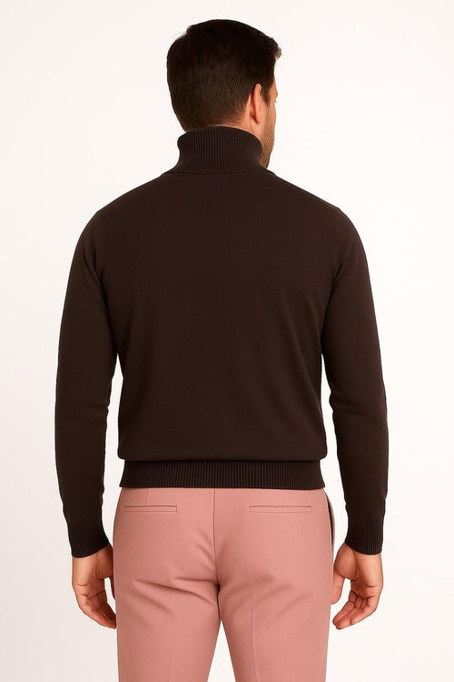 Men's Brown Turtleneck Sweater - Classic Slim Fit Knit Pullover for Fall and Winter by USA Men's Outlet