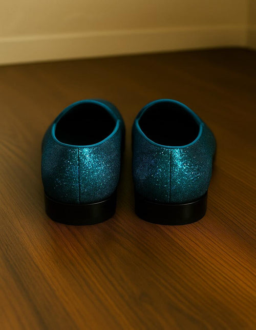 Men's Turquoise Blue Sequin Glitter Loafers - Sparkling Slip-On Party Dress Shoes for Prom, Weddings, and Nightlife by USA Men's Outlet