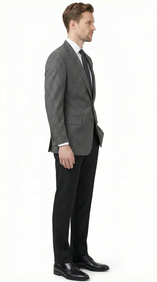 Men’s Charcoal Grey Pinstripe Blazer – Classic Tailored Formal Jacket for Business, Professional Wear Sportcoat