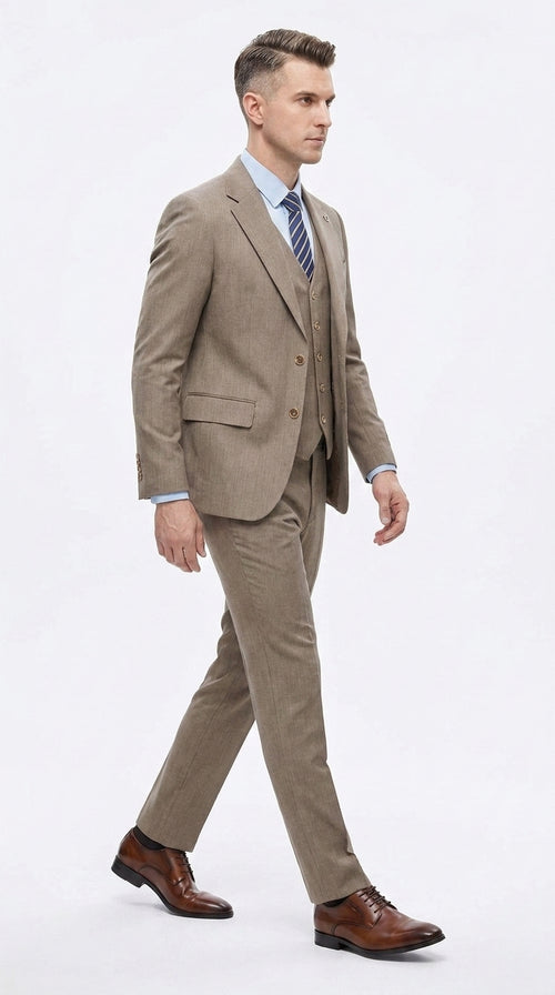 Men’s Taupe Olivish Tan 3-Piece Suit – Elegant Tan Wedding, Business & Formal Suit with Vest