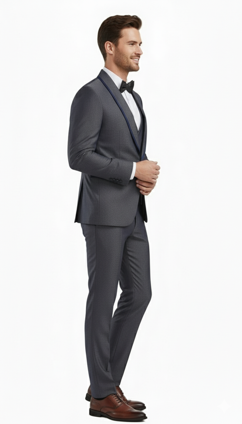 Men’s Charcoal Gray with blue Trim Slim Fit 3-Piece Suit - Modern Wedding and Business Formal Tuxedo Set by USA Men's Outlet