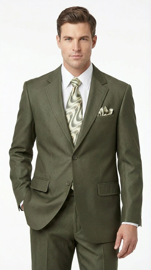 Men’s Olive Green Tuxedo With Trim Collar – Formal Wedding, Prom Suit Modern Fit