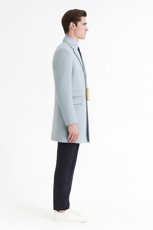 Mens Light Blue Wool Overcoat - Modern Long Coat with Classic Tailored Fit in Sky Blue by USA Men's Outlet