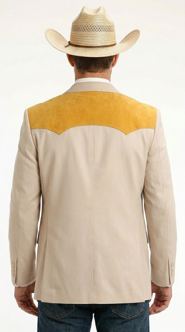 Men’s Beige and Gold Western Cowboy Blazer – Classic Western Style Jacket, Vintage Country Dress in Bone Color