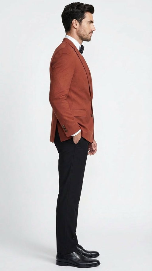 Men’s Brick Copper Rust Color Blazer - Slim Fit Formal and Party Wear Jacket in Burnt Orange Sport Coat USA Men's Outlet