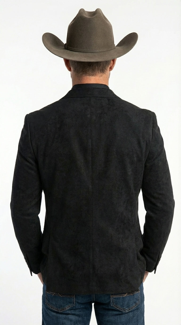 Men’s Black Suede Cowboy Blazer with Elbow Patch Sleeves – Black Western Style Suede Sport Coat for Casual and Smart Casual Wear