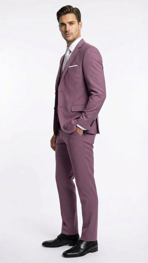 Men’s Mauve Three-Piece Suit – Slim Fit Formal Blazer, Vest, and Trousers for Weddings Rose Gold Pinkish Color