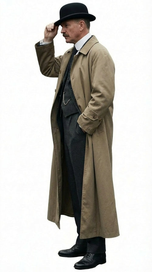 Men's Beige Cotton Trench Coat Suit Package β Classic Long Overcoat