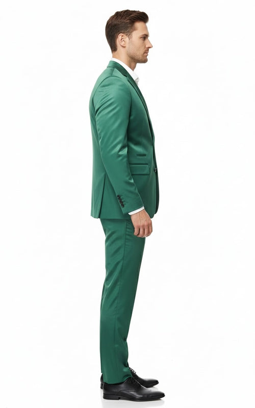 Mens Shiny emerald Green Sateen 2-Piece Slim Fit Suit - Formal Blazer and Pants Set Prom Wedding by USA Men's Outlet
